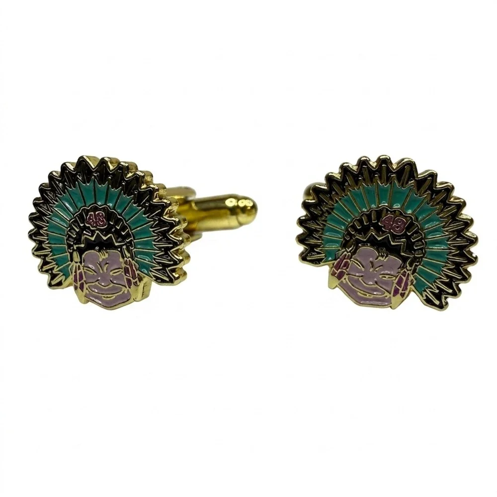 Chief Headdress Cufflinks Gold Tone Enamel Native American Inspired Jewelry